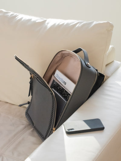 CALPAK Kaya laptop backpack in charcoal grey; BP1702-SQ-CHARCOAL-GREY view 2